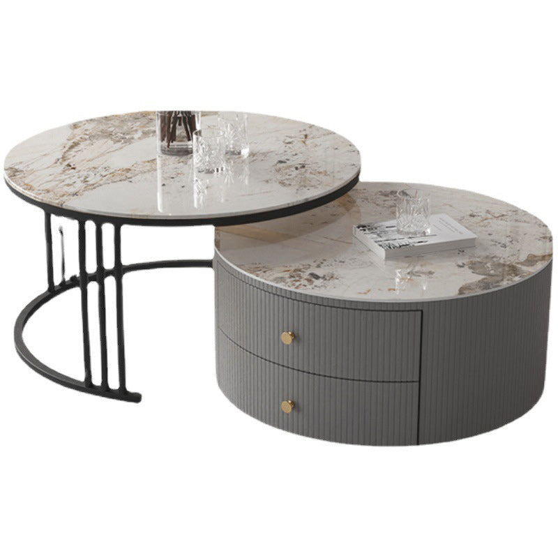 Modern Round End Table Living Room No Distressing Side Table with Drawers