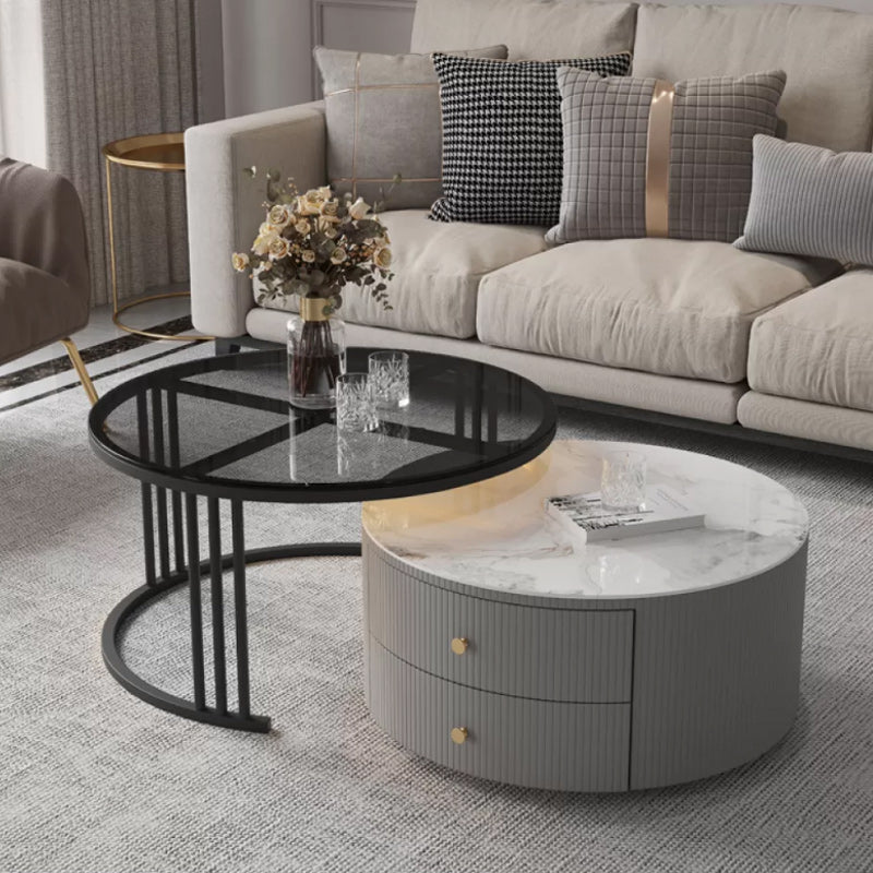 Modern Round End Table Living Room No Distressing Side Table with Drawers