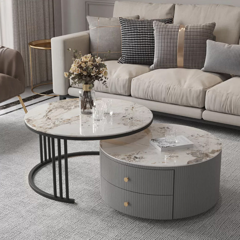 Modern Round End Table Living Room No Distressing Side Table with Drawers
