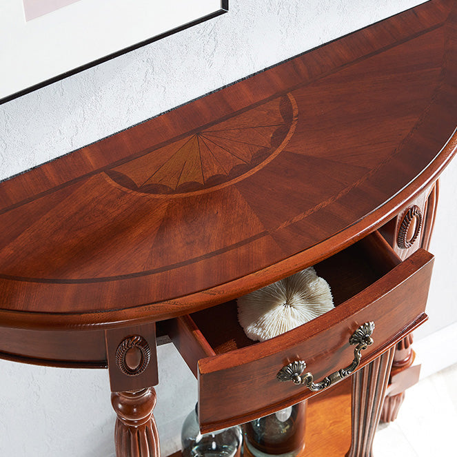 Victorian Brown End Table Half Moon Sofa Console Table for Hall