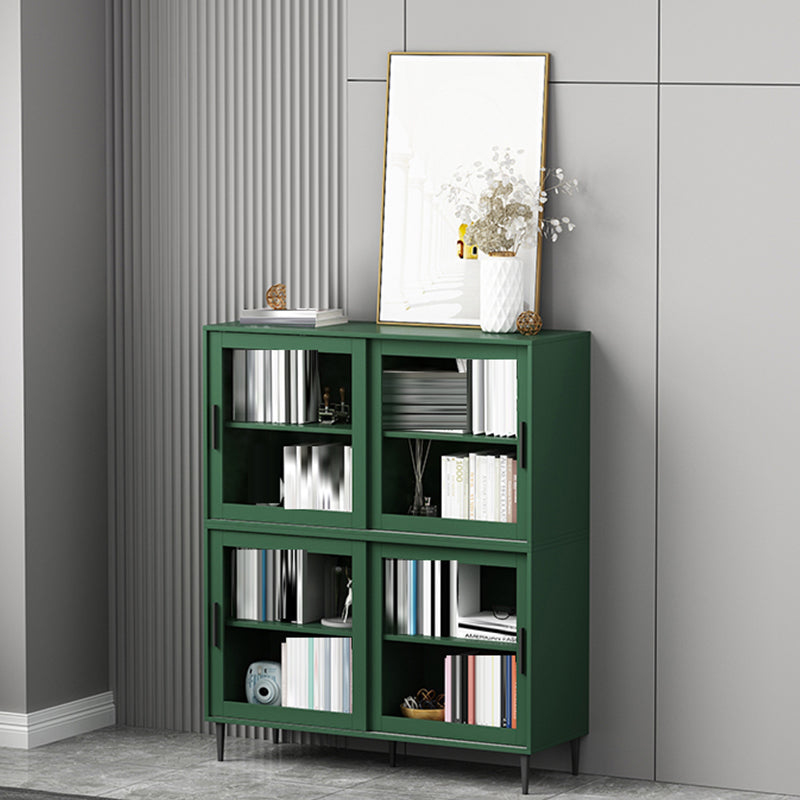Scandinavian Standard Bookcase Engineered Wood Green Bookshelf with Cabinets