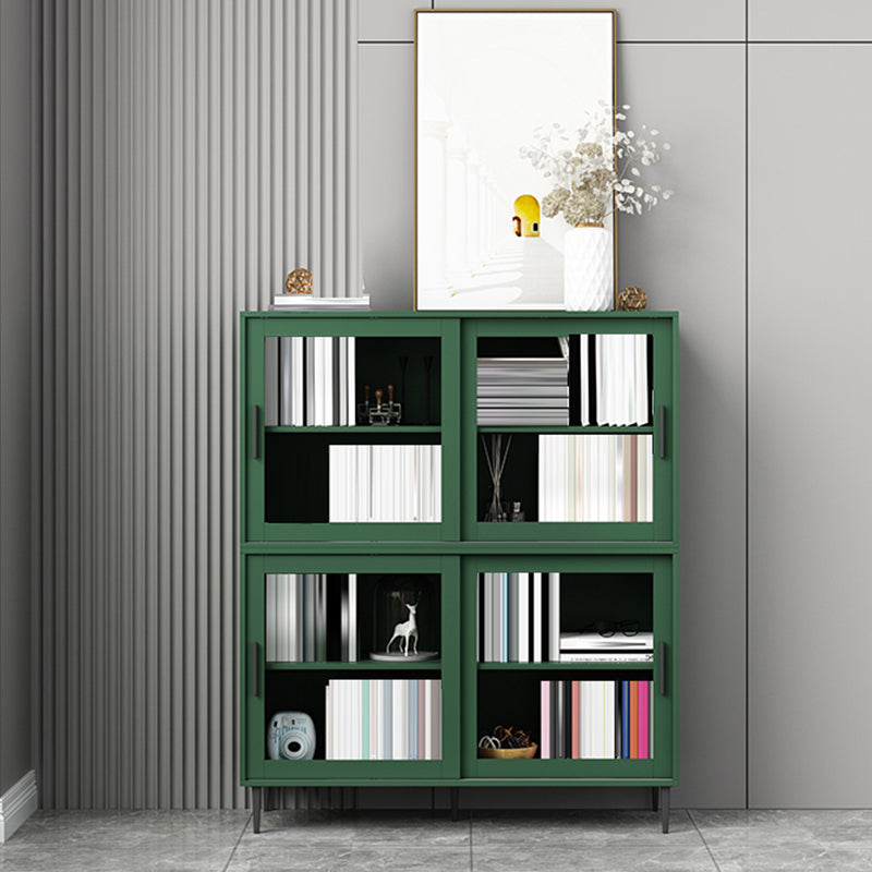 Scandinavian Standard Bookcase Engineered Wood Green Bookshelf with Cabinets