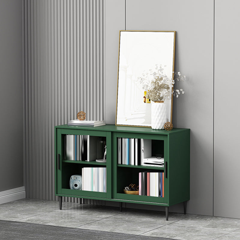 Scandinavian Standard Bookcase Engineered Wood Green Bookshelf with Cabinets