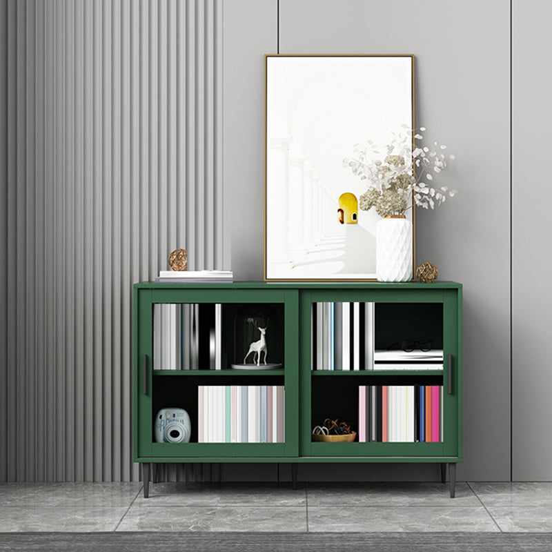 Scandinavian Standard Bookcase Engineered Wood Green Bookshelf with Cabinets