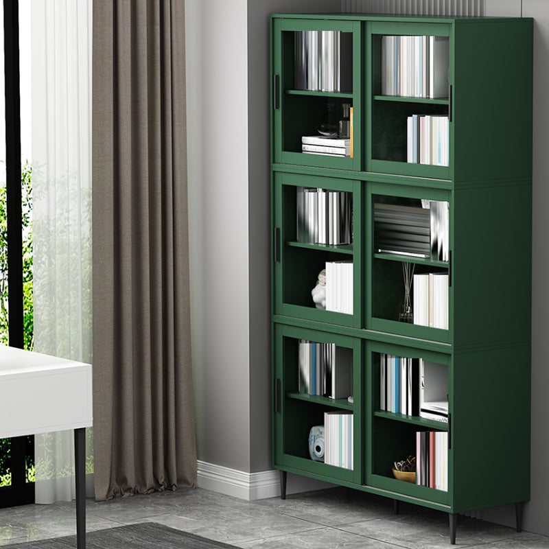 Scandinavian Standard Bookcase Engineered Wood Green Bookshelf with Cabinets