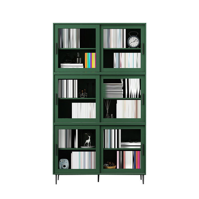 Scandinavian Standard Bookcase Engineered Wood Green Bookshelf with Cabinets