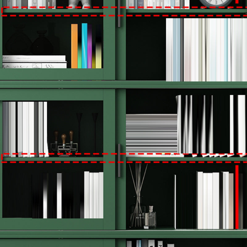 Scandinavian Standard Bookcase Engineered Wood Green Bookshelf with Cabinets