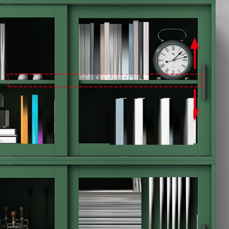Scandinavian Standard Bookcase Engineered Wood Green Bookshelf with Cabinets