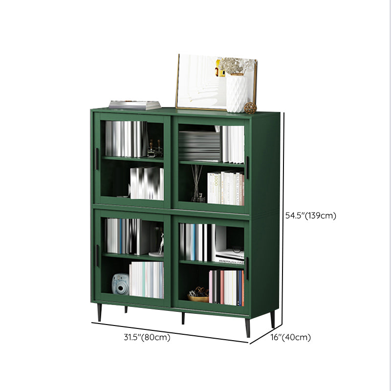 Scandinavian Standard Bookcase Engineered Wood Green Bookshelf with Cabinets