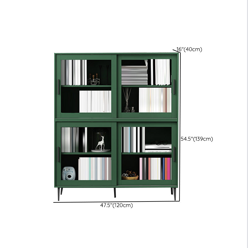 Scandinavian Standard Bookcase Engineered Wood Green Bookshelf with Cabinets