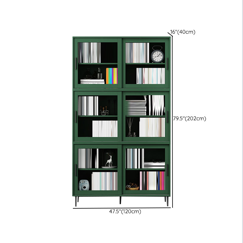 Scandinavian Standard Bookcase Engineered Wood Green Bookshelf with Cabinets