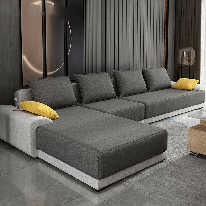 Scandinavian Style Stationary Seating Living Room Recessed Arm Pillows Sofa