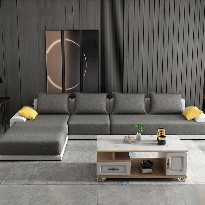 Scandinavian Style Stationary Seating Living Room Recessed Arm Pillows Sofa