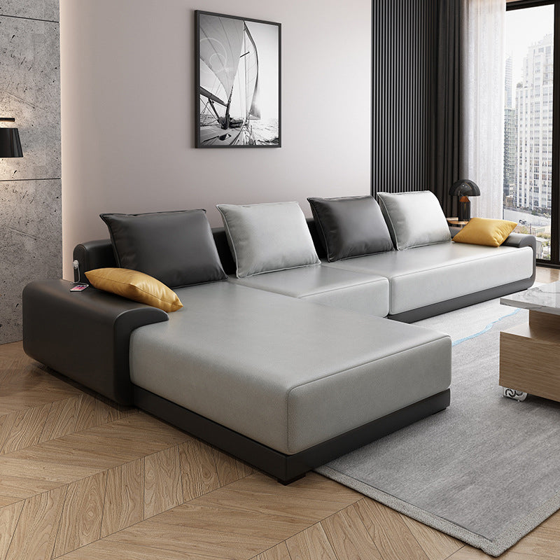 Scandinavian Style Stationary Seating Living Room Recessed Arm Pillows Sofa