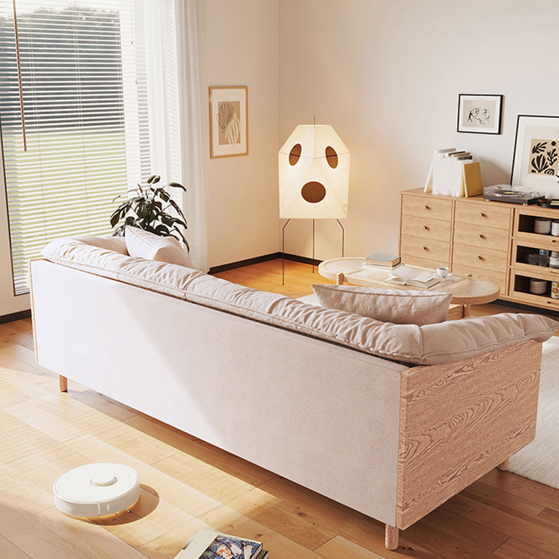 Scandinavian Loose Back Sofa with Pillow Top Arm in Solid Wood and Linen