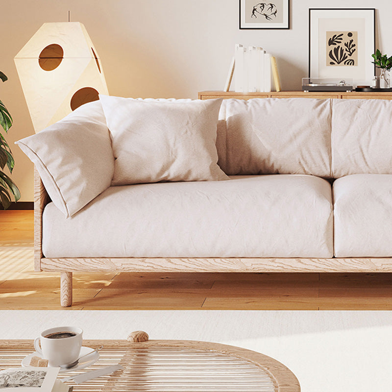 Scandinavian Loose Back Sofa with Pillow Top Arm in Solid Wood and Linen