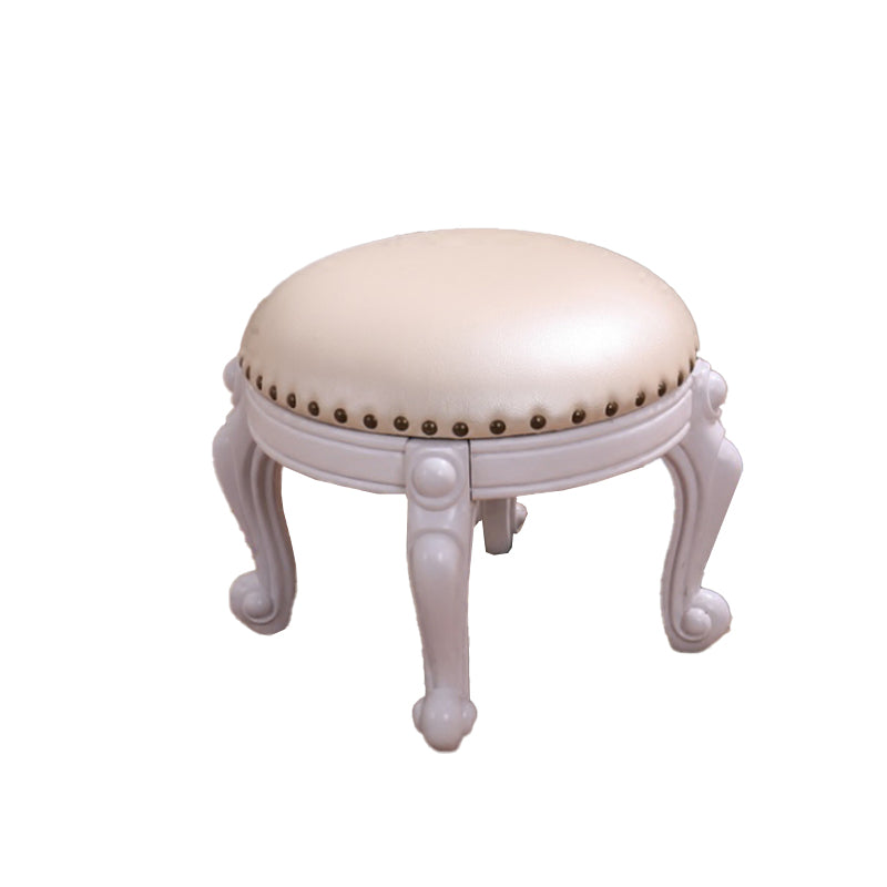 Mid-Century Modern Ottoman Genuine Leather Upholstered Nailhead Trim Round Ottoman