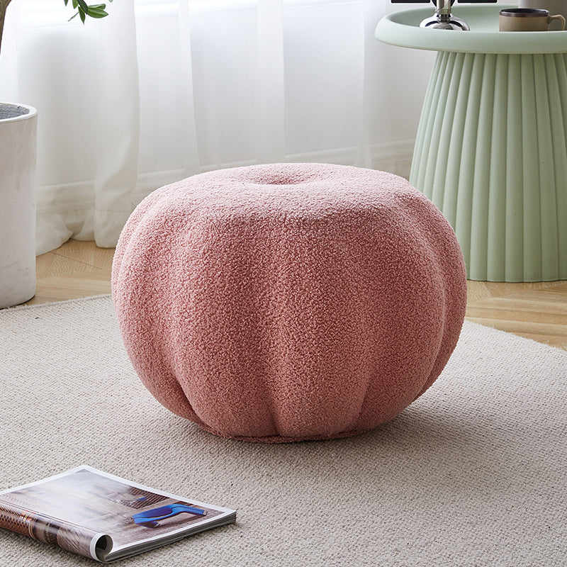 Modern Pouf Ottoman Velvet Upholstered Solid Color Pumpkin Shape Ottoman