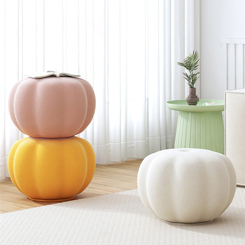Modern Pouf Ottoman Velvet Upholstered Solid Color Pumpkin Shape Ottoman