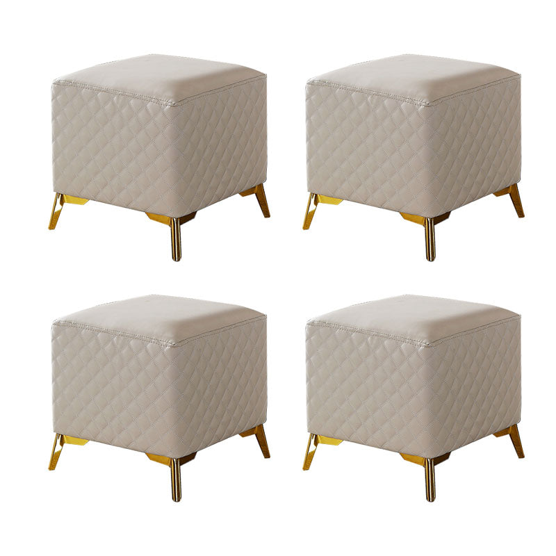 Glam Ottoman Genuine Leather Upholstered Diamond Lattice Square Ottoman with Metal Legs