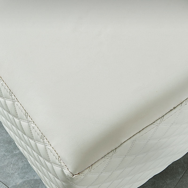 Glam Ottoman Genuine Leather Upholstered Diamond Lattice Square Ottoman with Metal Legs