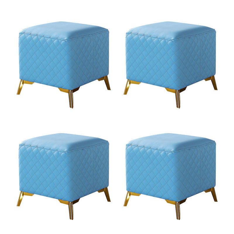 Glam Ottoman Genuine Leather Upholstered Diamond Lattice Square Ottoman with Metal Legs