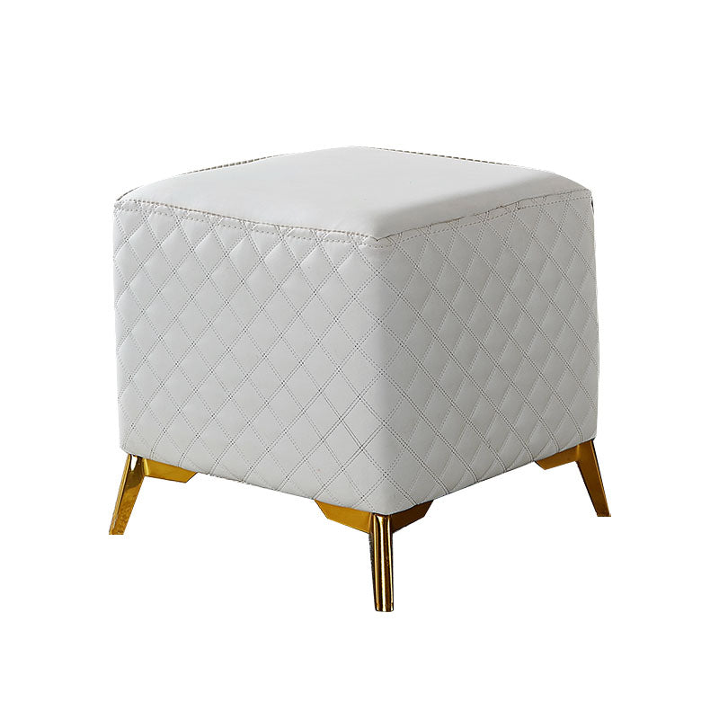 Glam Ottoman Genuine Leather Upholstered Diamond Lattice Square Ottoman with Metal Legs