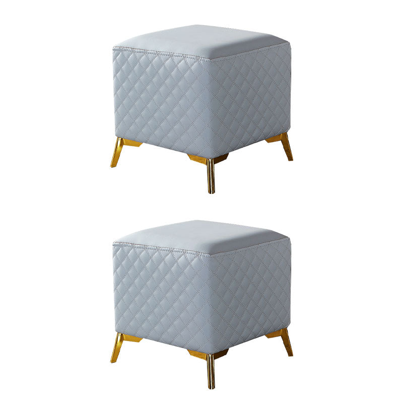 Glam Ottoman Genuine Leather Upholstered Diamond Lattice Square Ottoman with Metal Legs