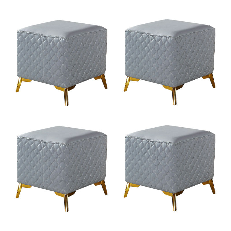 Glam Ottoman Genuine Leather Upholstered Diamond Lattice Square Ottoman with Metal Legs