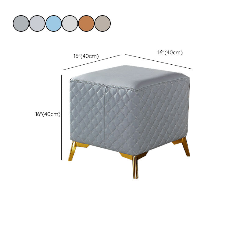 Glam Ottoman Genuine Leather Upholstered Diamond Lattice Square Ottoman with Metal Legs