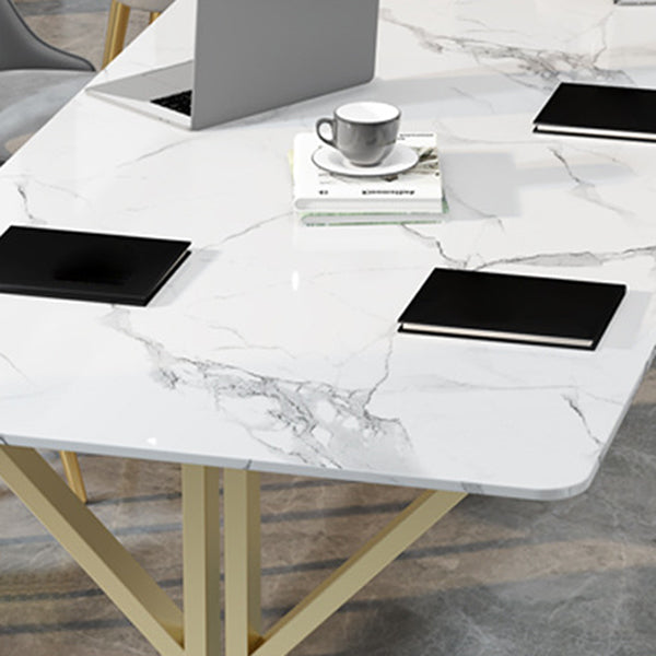 Metal Modern Style Dining Table Sintered Stone Top Table for Dining Room