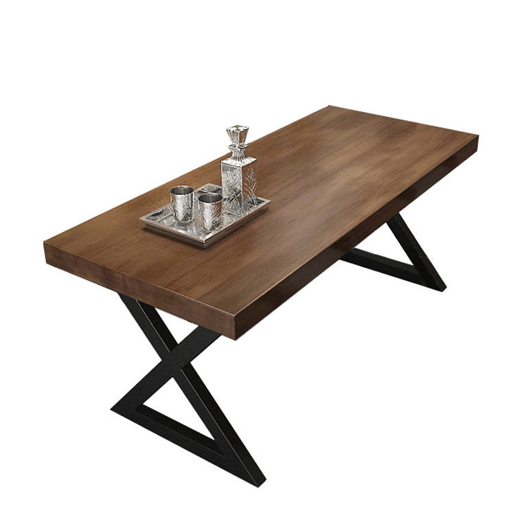 Industrial Rectangle Dining Table Pine Solid Wood Top Dining Table with Double Pedestal