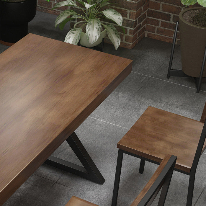 Industrial Rectangle Dining Table Pine Solid Wood Top Dining Table with Double Pedestal
