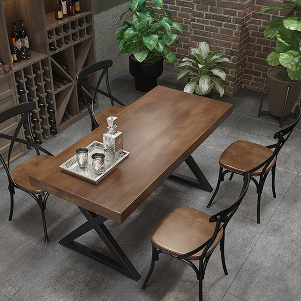 Industrial Rectangle Dining Table Pine Solid Wood Top Dining Table with Double Pedestal