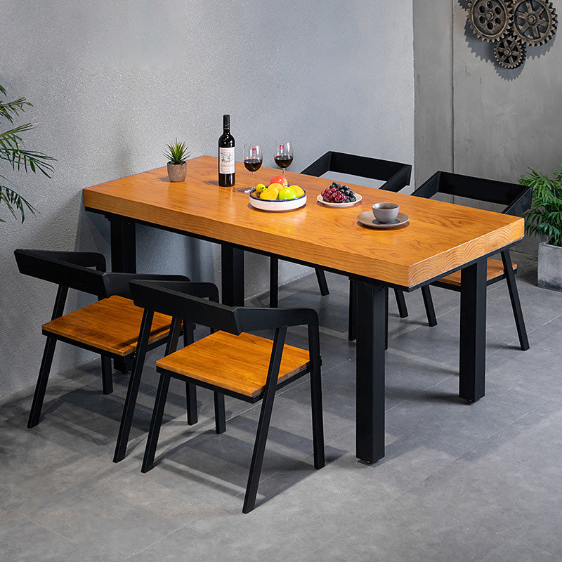 Rectangle Solid Wood Top Dining Table Industrial Iron Legs Dining Table