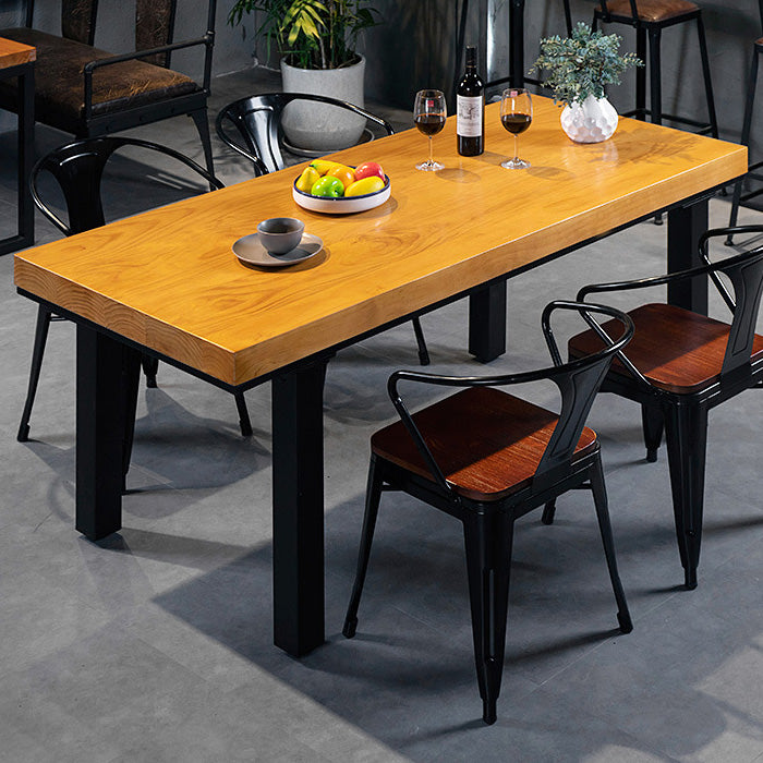 Rectangle Solid Wood Top Dining Table Industrial Iron Legs Dining Table