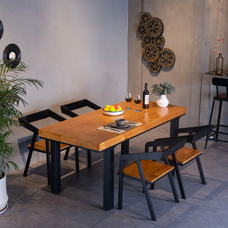 Rectangle Solid Wood Top Dining Table Industrial Iron Legs Dining Table
