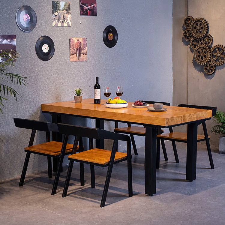 Rectangle Solid Wood Top Dining Table Industrial Iron Legs Dining Table