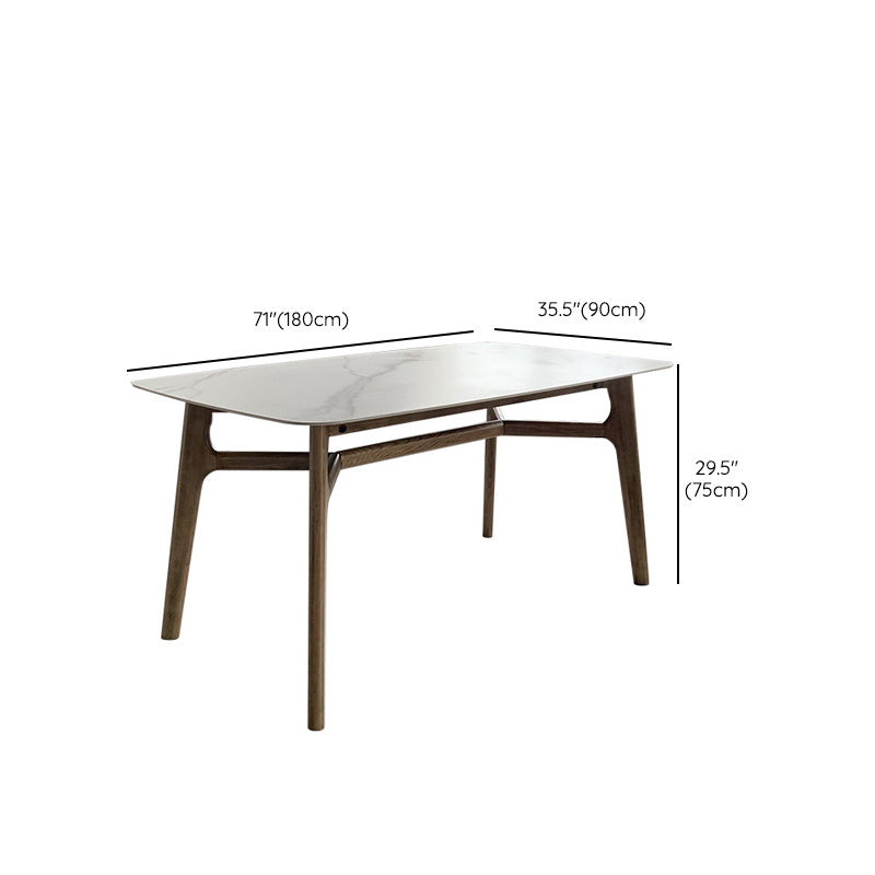Mid-Century Dining Table with Brown Wood Frame Stone Top Dinette Table