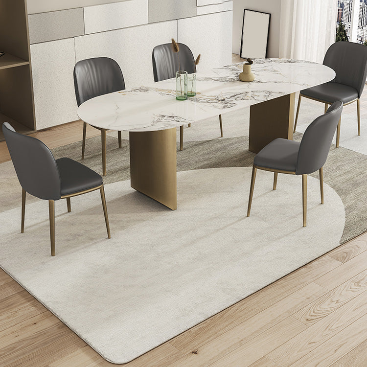 Luxury Oval Dining Table Stainless Steel Double Pedestal Dining Table