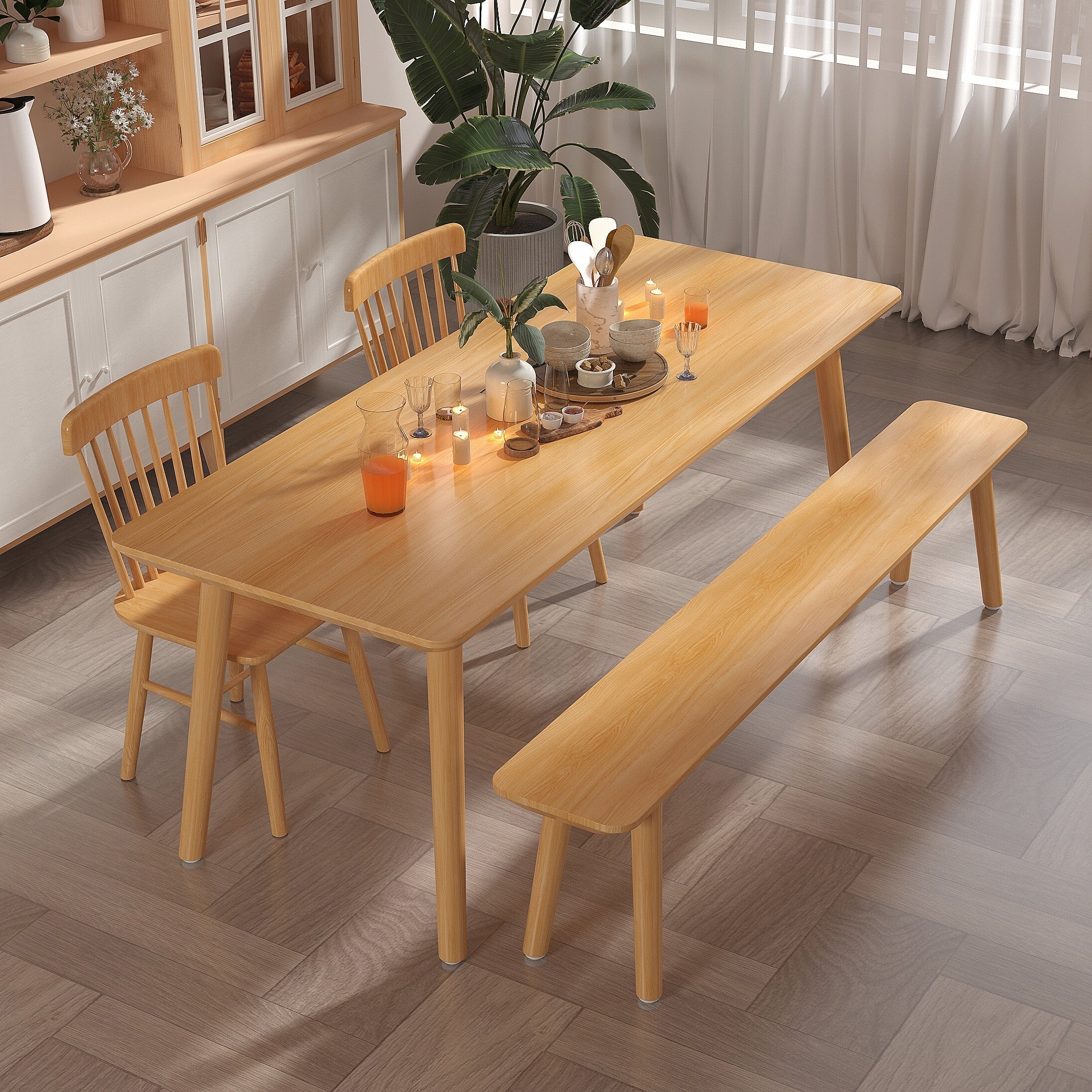 Pine Solid Wood Dining Table Rectangle Dining Table with Natural Finish Legs