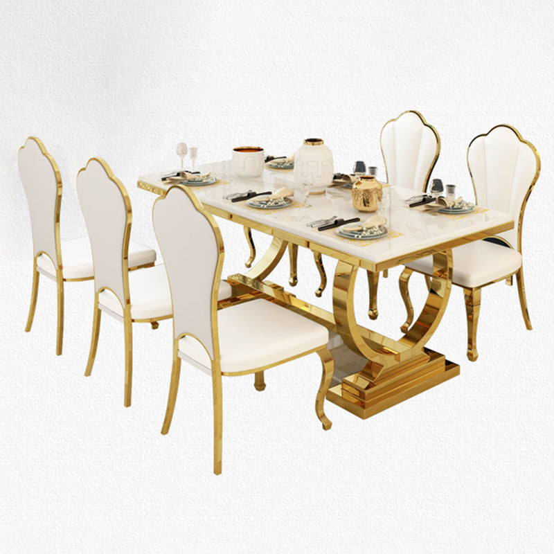 Glam Style Rectangle Table Set 1/2/5/7 Pieces Dining Set with Metal Legs for Kitchen