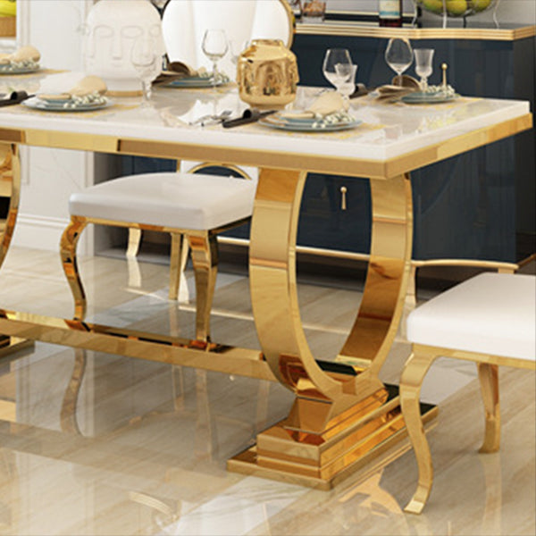 Glam Style Rectangle Table Set 1/2/5/7 Pieces Dining Set with Metal Legs for Kitchen