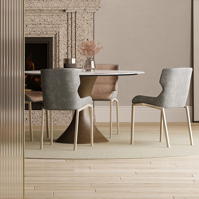 Glam Dining Set 1/4/5 Pcs Round Stone Dining Table with Armless Chairs