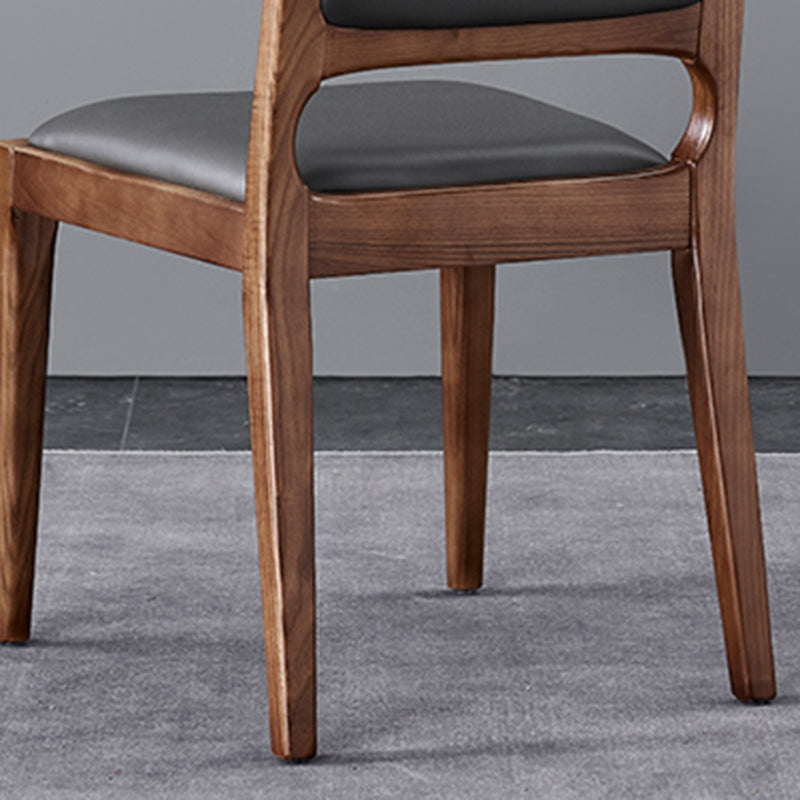 Contemporary Dining Chair Solid Wood Legs Side Chair in Walnut