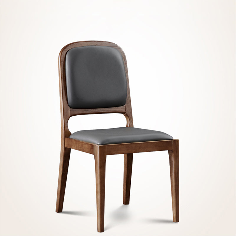 Contemporary Dining Chair Solid Wood Legs Side Chair in Walnut