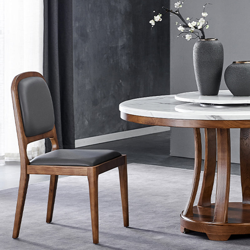 Contemporary Dining Chair Solid Wood Legs Side Chair in Walnut