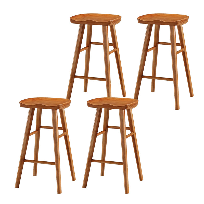 Contemporary Backless Bar Stools Solid Wood Dining Stool with Footrest