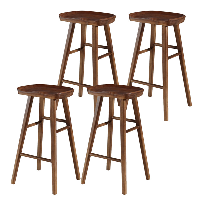 Contemporary Backless Bar Stools Solid Wood Dining Stool with Footrest