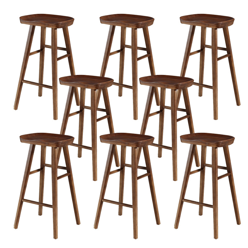 Contemporary Backless Bar Stools Solid Wood Dining Stool with Footrest